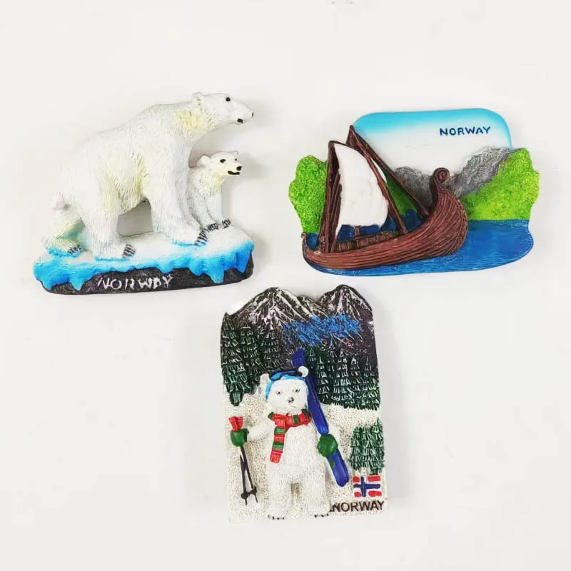 Norway Resin Fridge Magnet for Travel, Creative Polar Bears, Refrigerator Magnets, Sticker Souvenir, Tourism Decoration