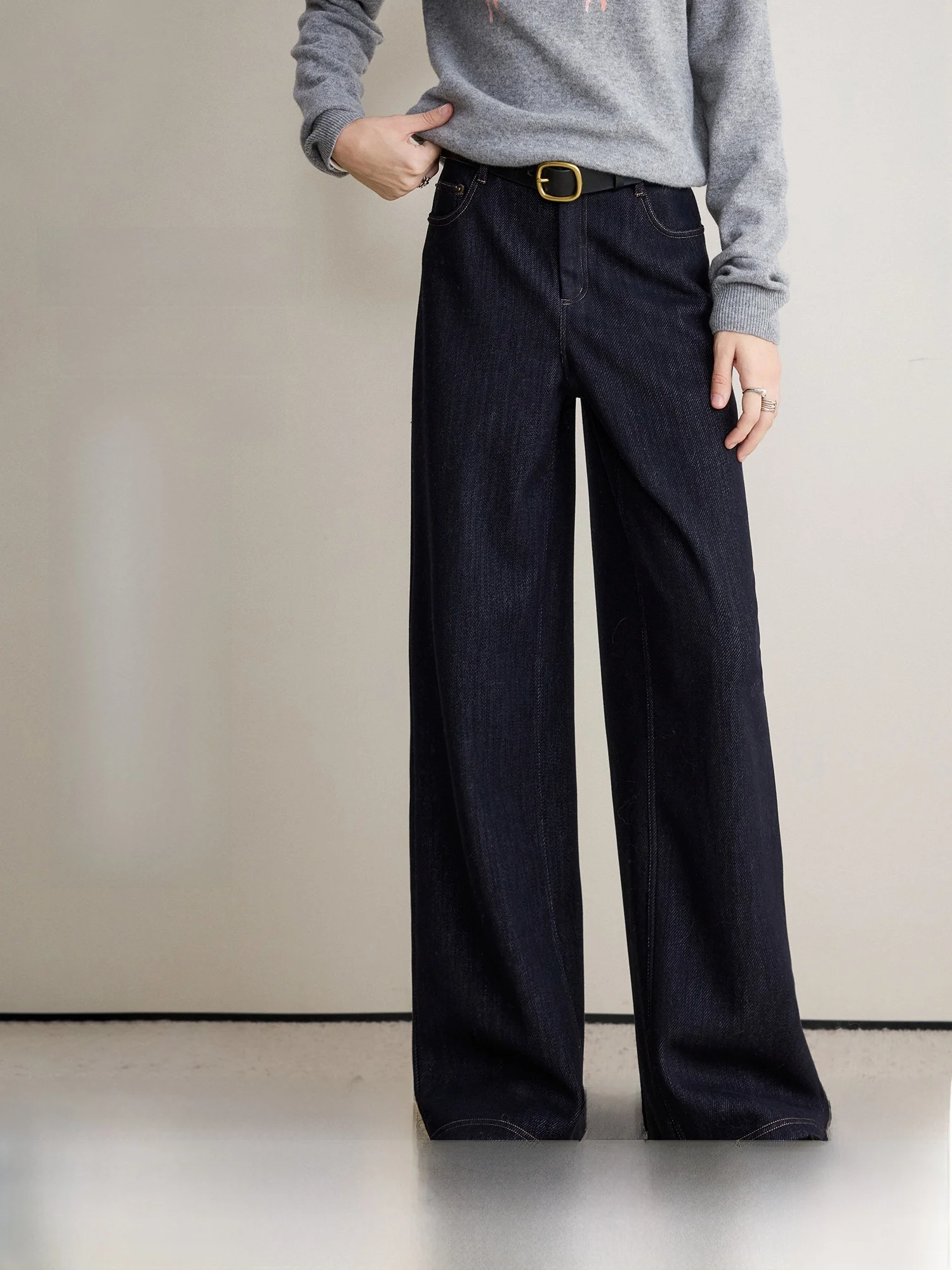 

Классические свободные брюки из искусственного денима, приятные для кожи, бархатные, осенне-зимние, утягивающие длинные брюки для женщин, с высокой талией...