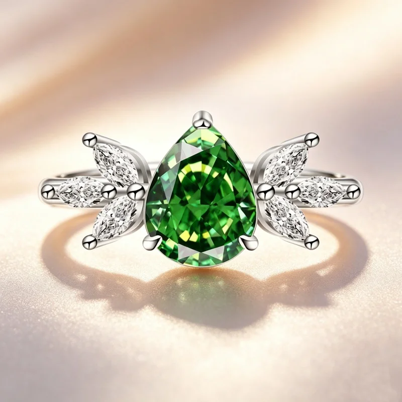 

925 Sterling Silver Fashion Exquisite Pear Shaped Ice Flower Cut Zircon Ring Birthday Party Anniversary Gift