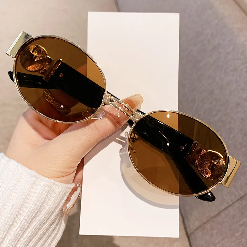 جديد خمر البيضاوي النظارات الشمسية الإطار المعدني المرأة الفاخرة مصمم نظارات شمسية ظلال للرجال Oculos UV400 Gafas De Sol Mujer