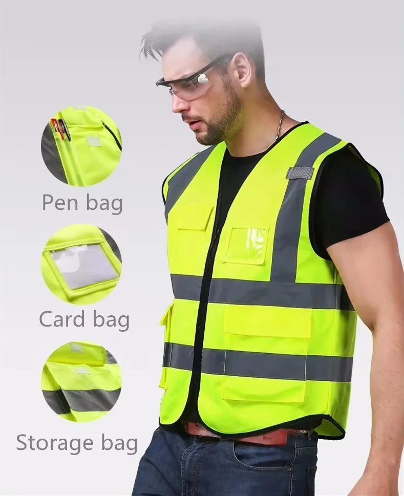 Imagem -02 - Colete de Segurança Unissex de Alta Visibilidade com Bolsos e Zíper Material de Malha Durável Ideal para Construção Trabalhadores ao ar Livre Verão