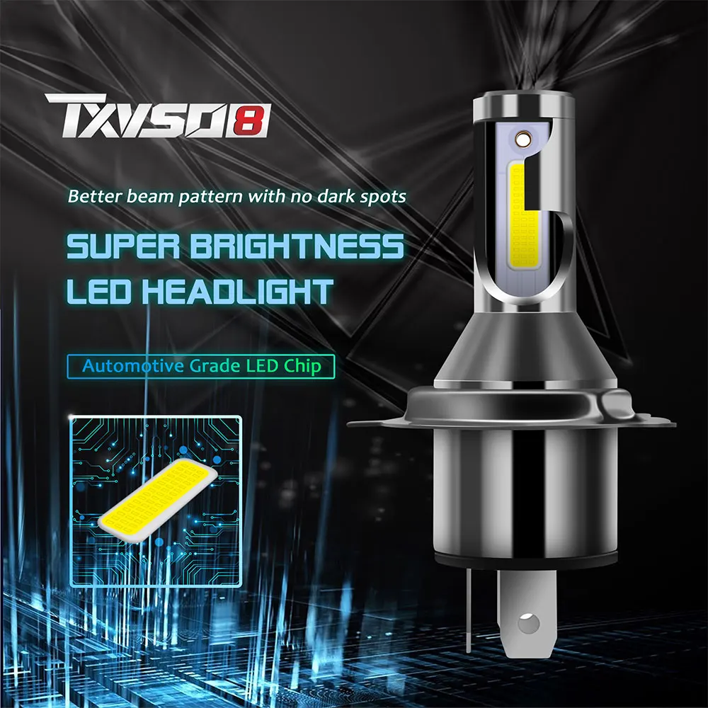 TXVSO8 H4 LED ไฟหน้าหลอดไฟ 26000LM ต่อชุด 6000K สีขาวสําหรับ High และ Low Beam Hi/Lo Plug and Play สําหรับรถจักรยานยนต์รถบรรทุก