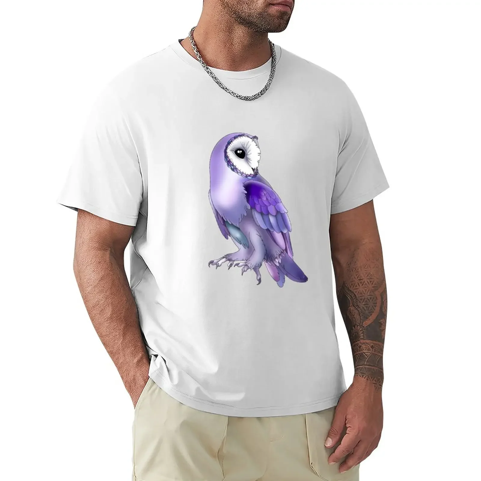 Purple and Blue Owl art T-Shirt aesthetic clothes Short sleeve tee workout shirts for men