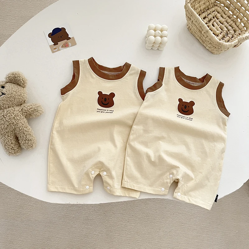 Summer Newborn Baby Girls And Boys Jumpsuit Playsuit Cartoon Bear Shorts baby Romper Cotton Korean Fashion Soft Casual