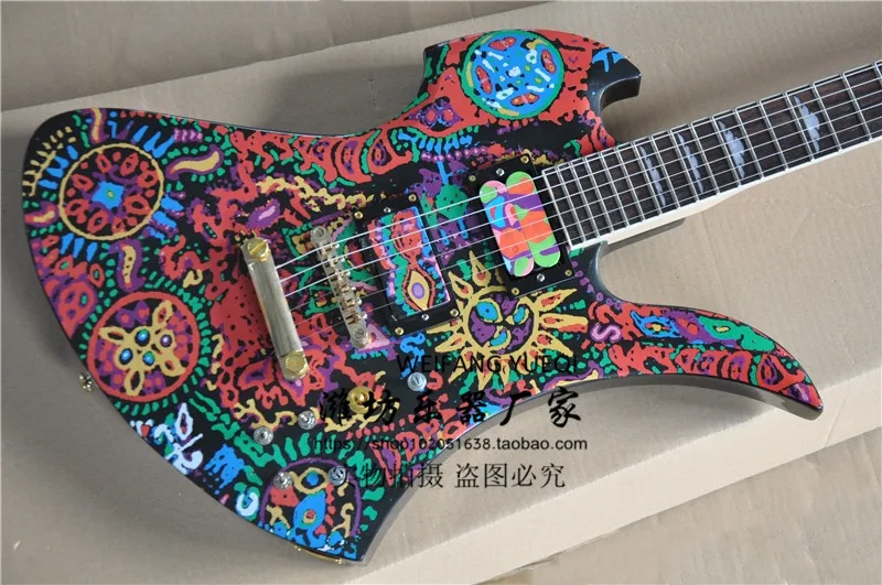 22nd grade electric guitar abstract painting pattern sticker rose wood fingerboard gold pickup