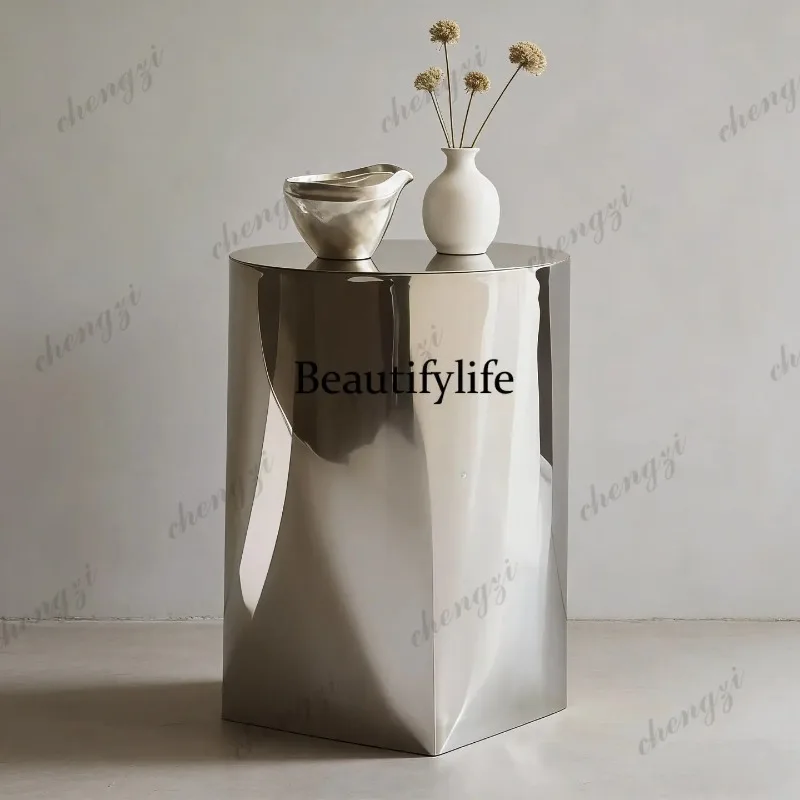 F181 Minimal stainless steel   household living room side table small bedside table creative dining table