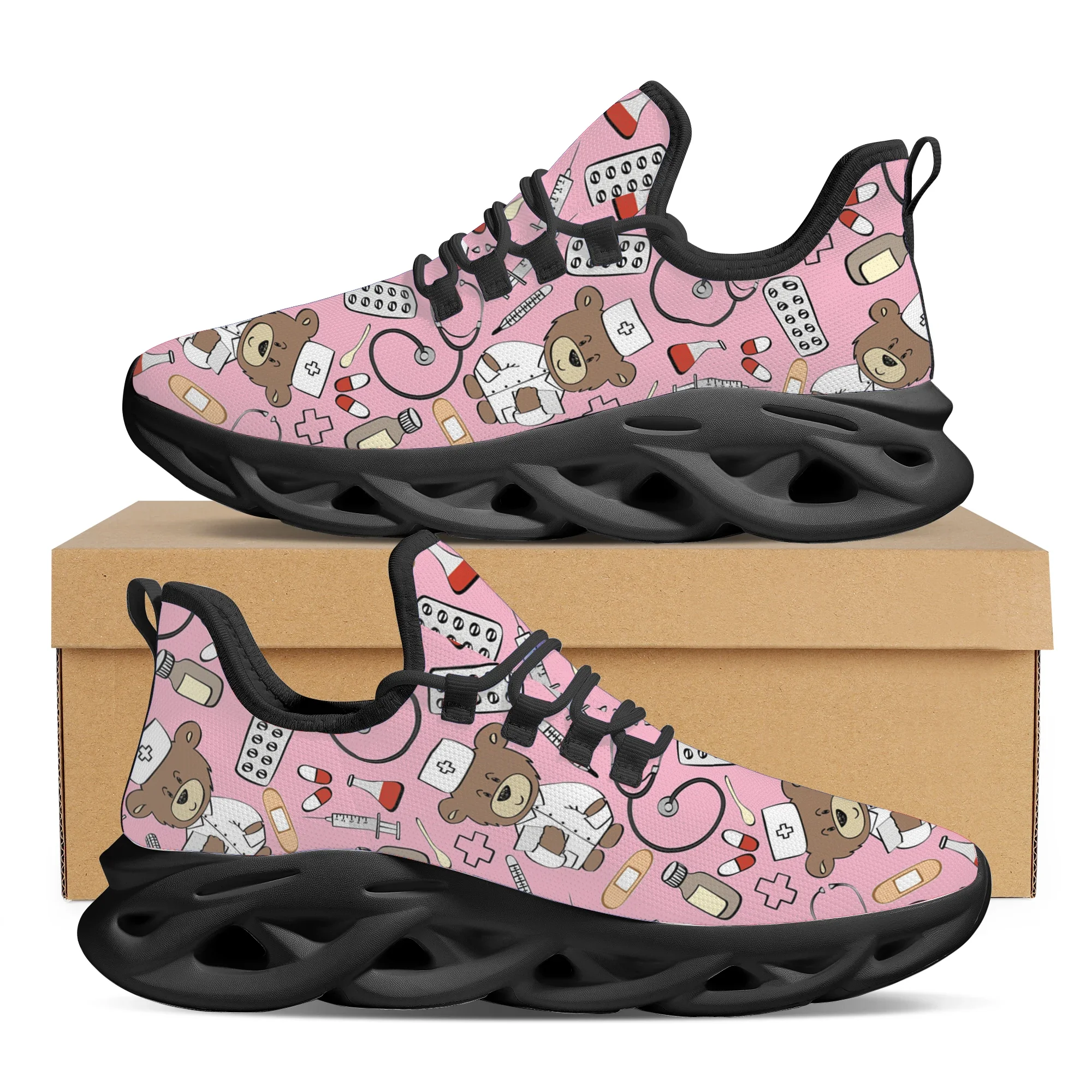 

Pink Cartoon Doctor Nurse Shoes for Women Female Flats Shoes Running Sneakers Light Mesh Ladies Footwear chaussure femme