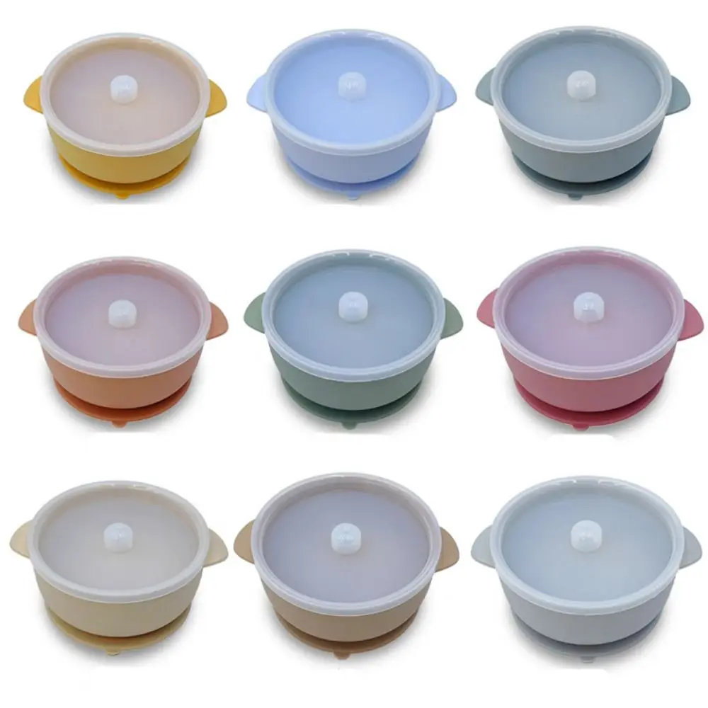 Set di cucchiai con coperchio per ciotola Ciotola per cena con aspirazione per bambini Piatto di aspirazione in silicone resistente antiscivolo per bambini Stoviglie per alimentazione impermeabili da 400 ml