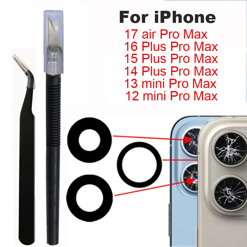 

Сапфировое стекло для задней камеры iPhone 12, 13 mini, 14, 15 Plus, 17 Pro Max, запчасти для ремонта задней камеры с клеем 3M и инструментами