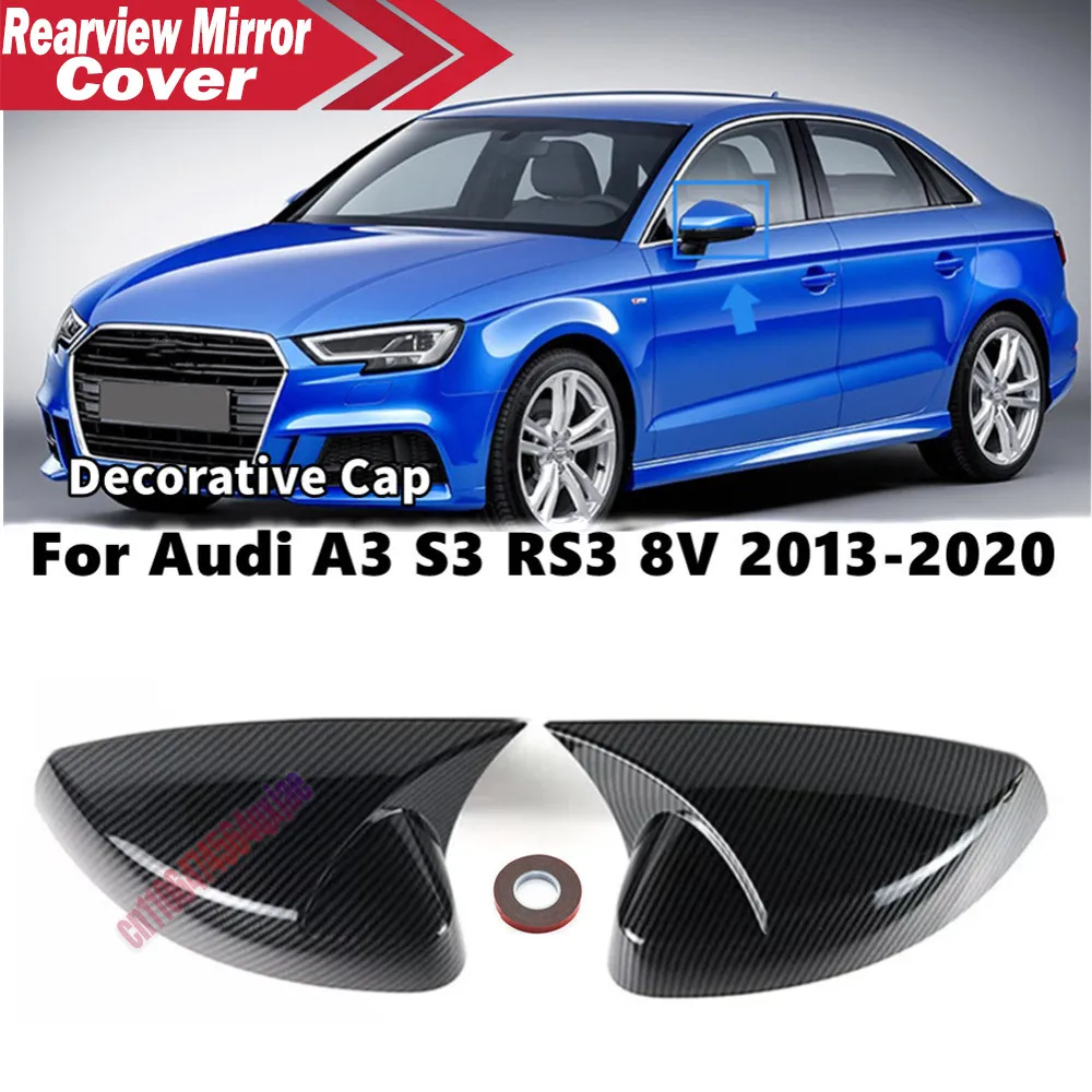 For Audi A3 S3 RS3 8V 2013-2020 ABS Car Rearview Side Mirror Cover Wing Cap Exterior Door Housing Shell Trim Adhesive Sticker