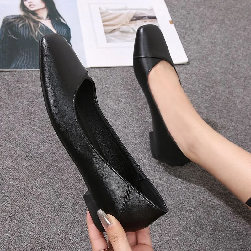 

Women's Single Shoes 2023 Summer Breathable Women Pumps Coarse Heel Soft Bottom Work Shoes Casual Comfortable Black Heels Shoes