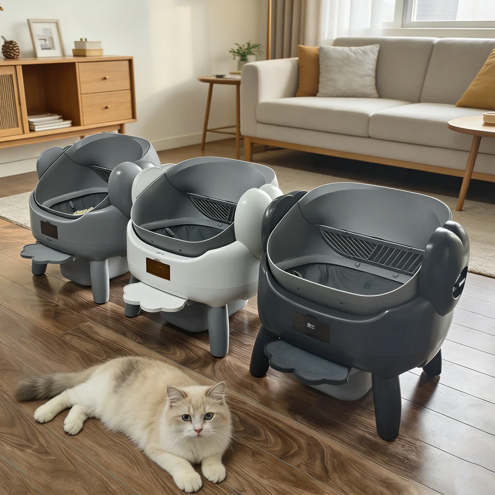 

2026 Automatic Litter Box for Cats Open-Top Design Self Cleaning Litter Box with Quad Safety Sensors for Multi-Cat Homes