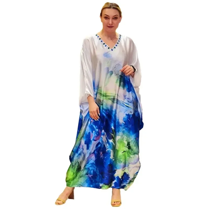 

2025 Plus Size African Clothes for Women Summer Fashion Abayas Robe Elegant Print Boubou Gown Kaftan Evening Party Long Dresses