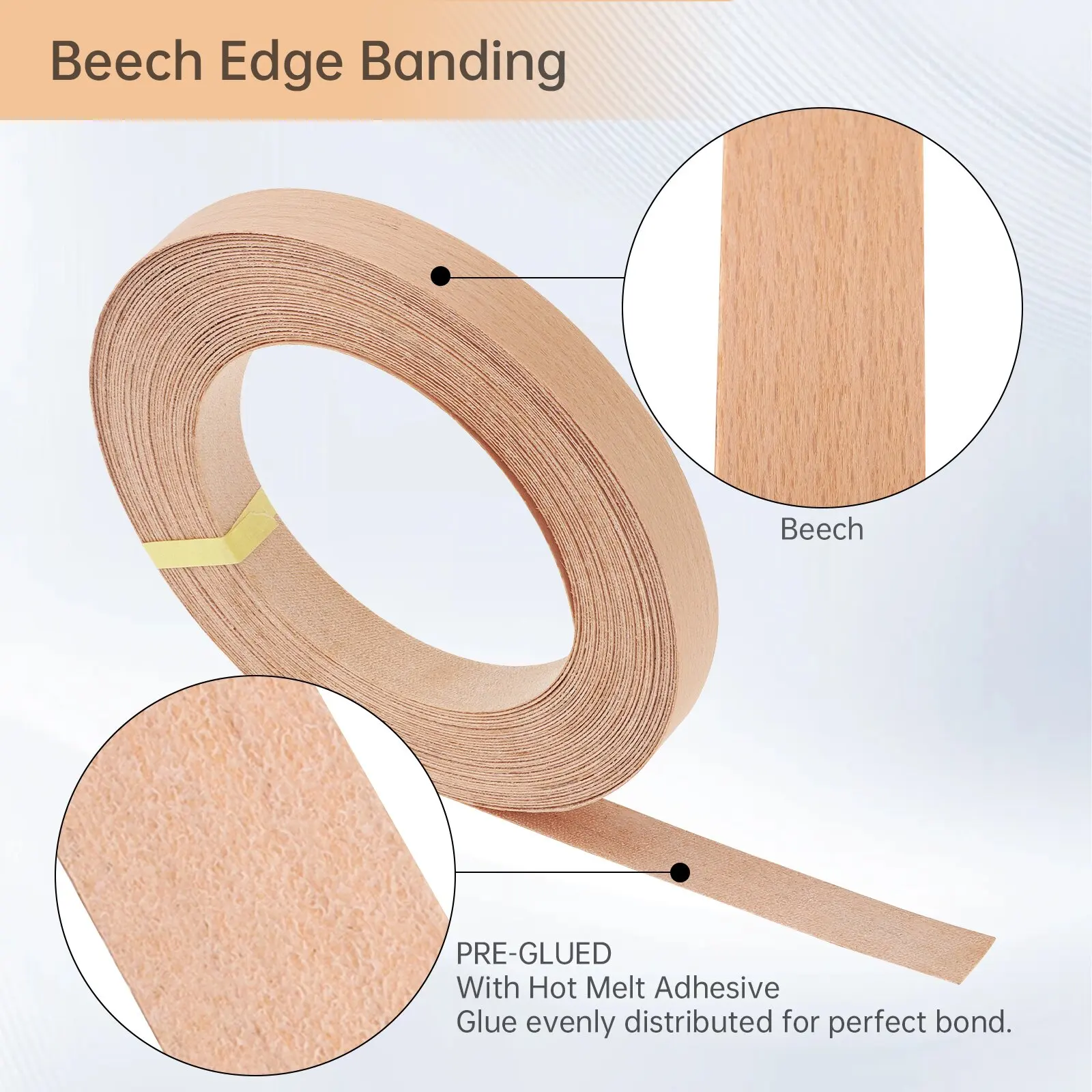 3/4 inch Hot Melt Adhesive Wood Strip Beech Edge Banding for Wood Trim / Furniture / Cabinet & Construction Wood Veneer Sheet