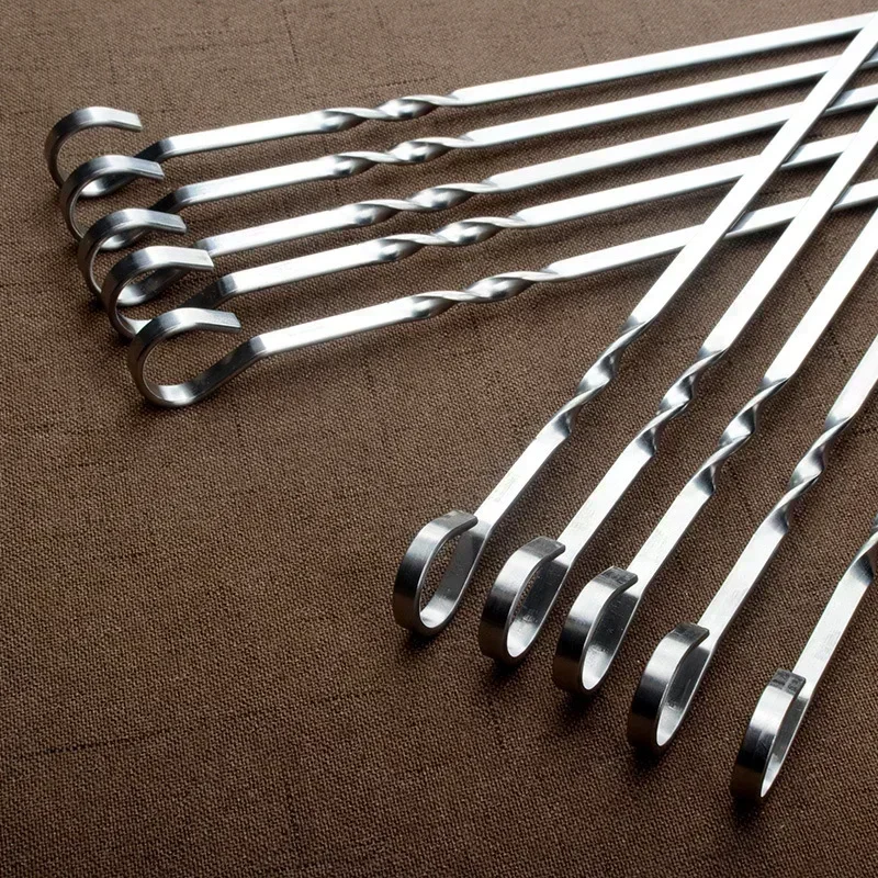 10pcs/set Stainless steel 430 BBQ stick thickened 41cm household mutton skewers iron drill BBQ stick tool BBQ stick.