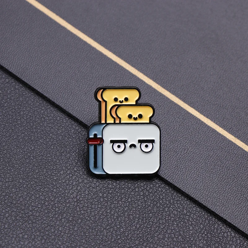 

Cute Cartoon Toaster and Toast Slice Enamel Pin Badge - Minimalist Alloy Brooch