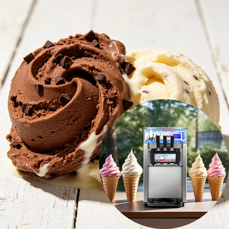 

Small Size Soft Ice Cream Machine Large Output Continuous Three-color Desktop Ice Cream Machine