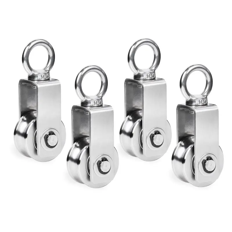 

Комплект из 4 штук: Канатные блоки-ролики BHBD-Gym для подъемных систем, нержавеющая сталь, M34, одинарные, грузоподъемность 551 фунт