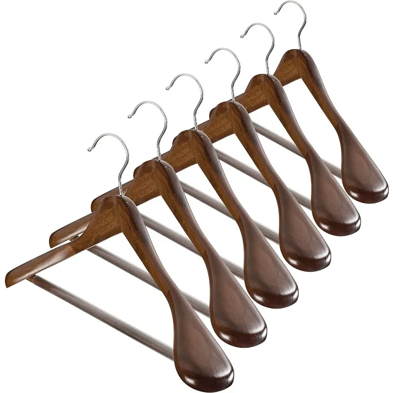 

High-Grade Smooth Finish Non Slip Wide Shoulder Clothes Wooden Hangers 10 Pack, for Closet, Jacket, Dressed, Holds Upto 20lbs