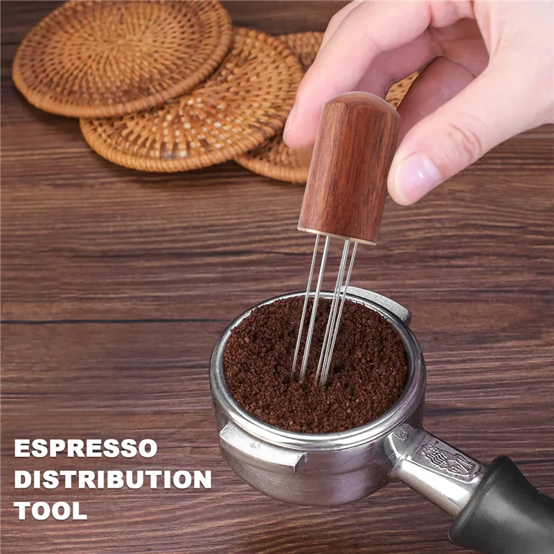 WDT Tool Espresso Coffee Stirrer Portable Espresso Distribution Tools ,6 Needles Rosewood Color