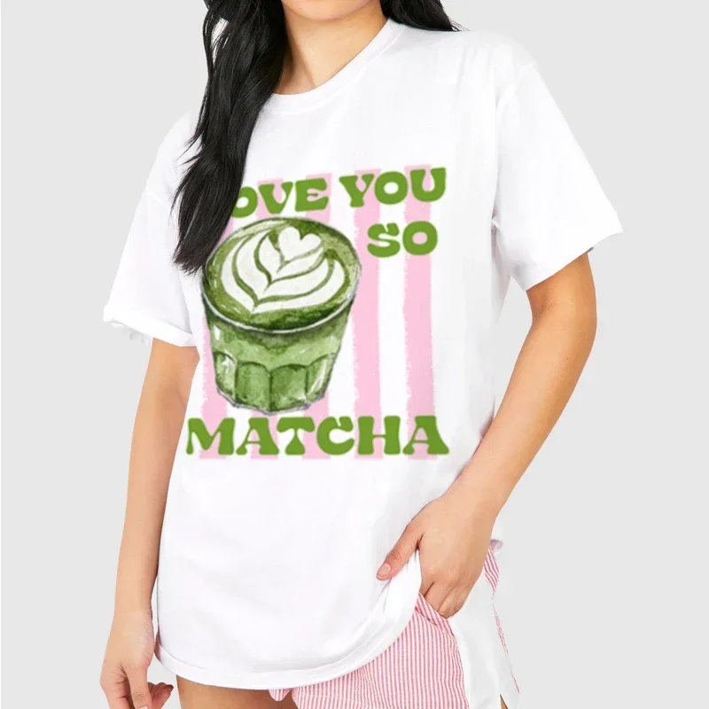 

Love You So Matcha T-Shirt Cute Funny Matcha Lover T Shirt Retro Aesthetic Matcha Latte Graphic Tees Women Short Sleeve Top Gift