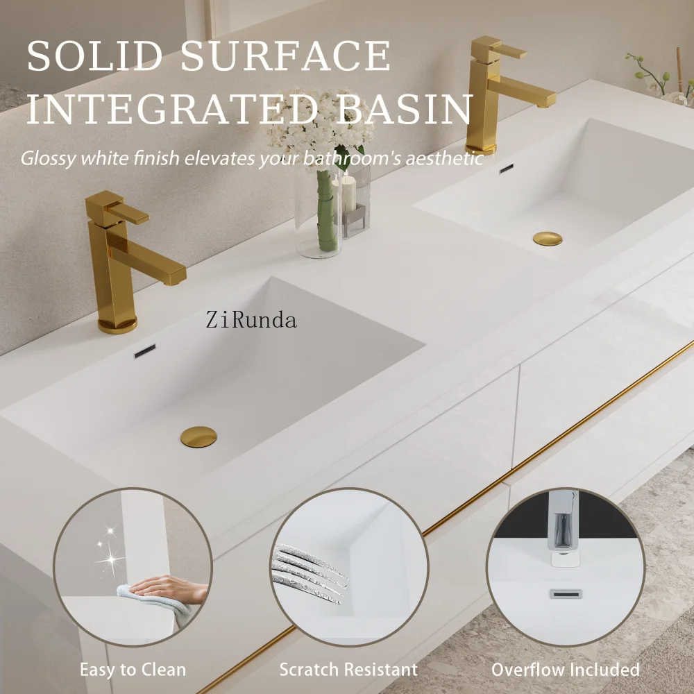 72"Wall-Mounted Bathroom Vanity withDouble Sinks,Floating Bathroom Storage Cabinet withStone Resin Countertop Soft Close Drawers