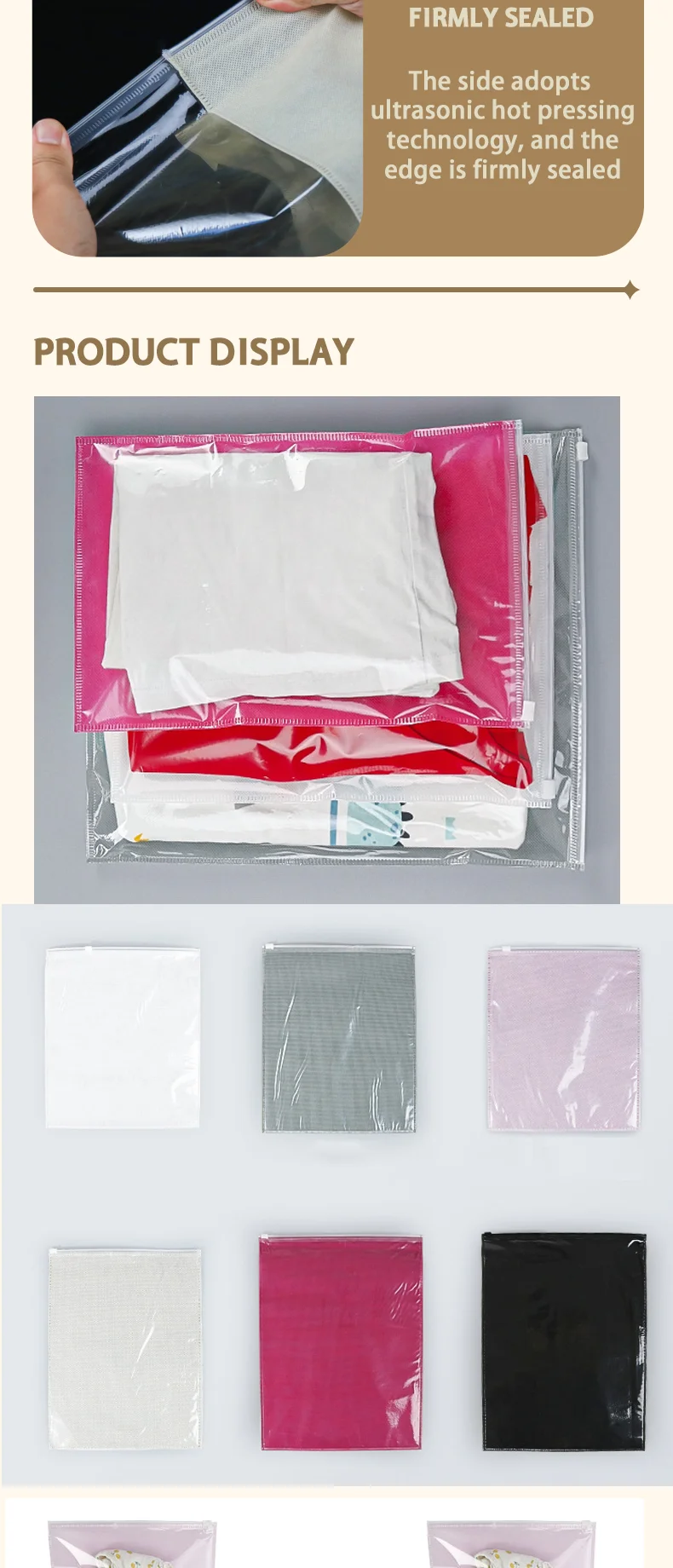50 Stück Transparente Vliesstoff-Kleidungsbeutel mit Reißverschluss, Wasserdicht und Staubdicht, Verpackungsbeutel mit Möglichkeit für individuelles Logo – Detail 3