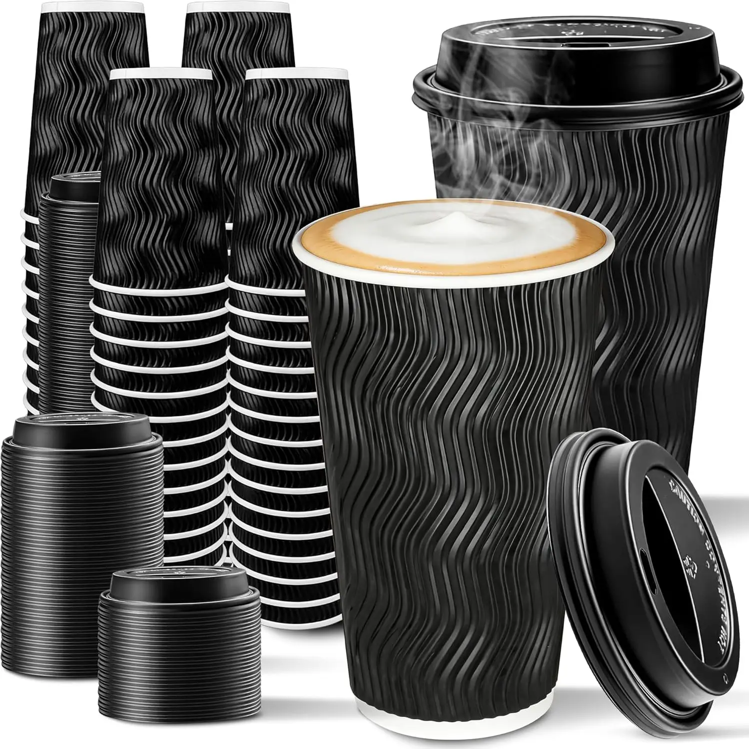 

100 Pack 16 oz Disposable Coffee Cups with Lids, To Go Coffee Cups for Hot Drinks, Coffee, Hot
