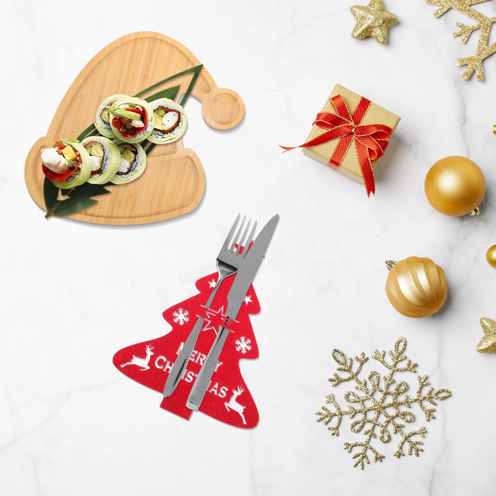 

4 Pcs Christmas Tableware Tree Knife and Fork Suit Felt Silverware Holder Wreath Cloth