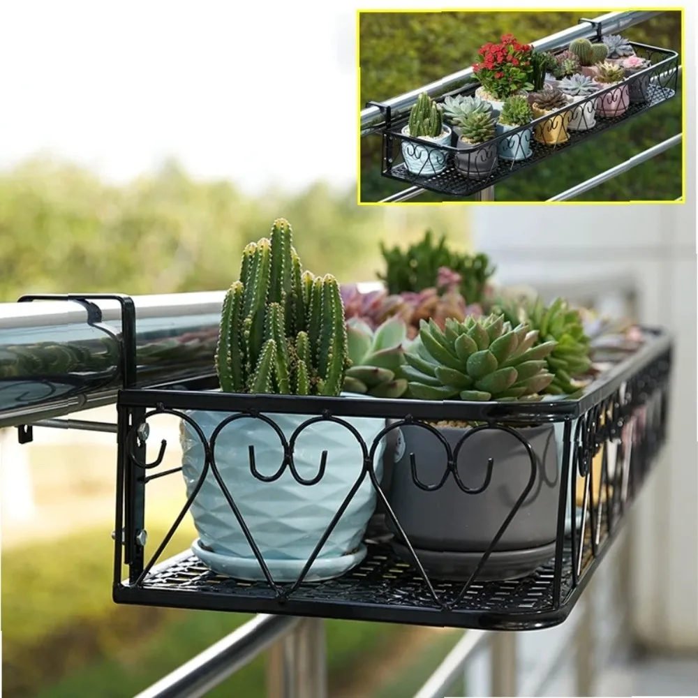 Hanging Railing Planter Flower Pot Holder Balcony Window Fence Potted Plants Stand Suspension Storage Basket Rack Garden Decor