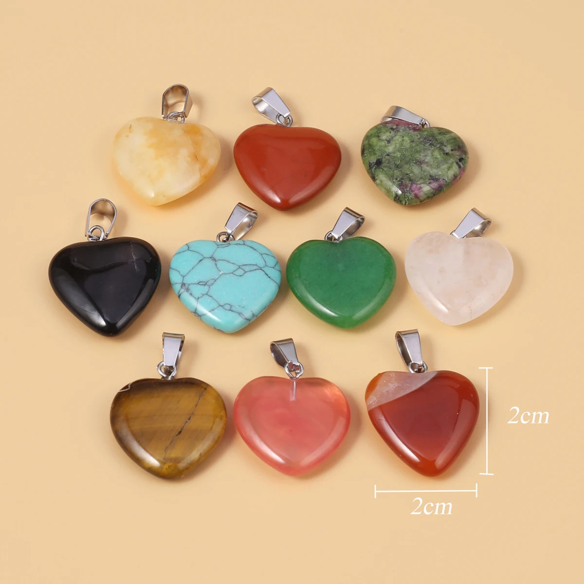 Natural Stone Pendants Heart Shape Red Onyx Rose Quartz for Jewelry Making Diy Women Fashion Necklace Earring Gifts