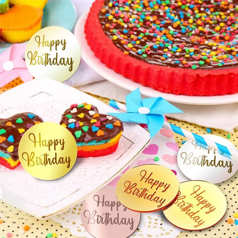 L74A 30Pcs Acrylic Cake Disc Mirror Cupcake Toppersfor DIY Cupcake Decoration Party Supplies