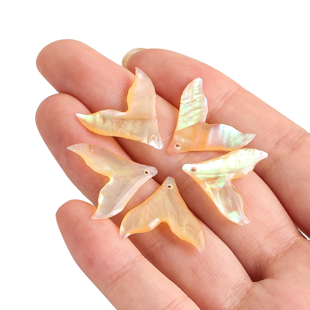 Natural Iridescent Shell Fish Tail Charms Yellow Mother of Pearl Pre Drilled Pendants for DIY Earring Necklace Jewelry Making