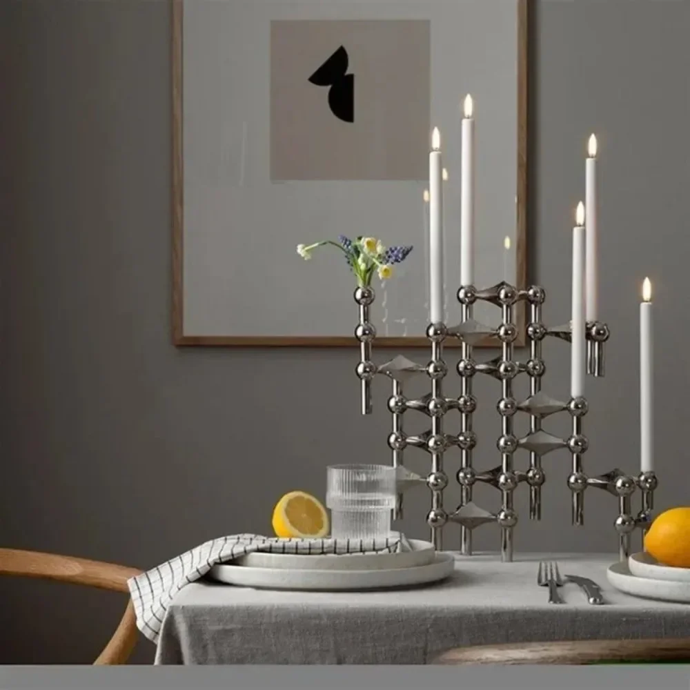 New Metal Molecular Structure Candle Holder Nordic Silver Home Decore Candelabra Candle Stand Gift
