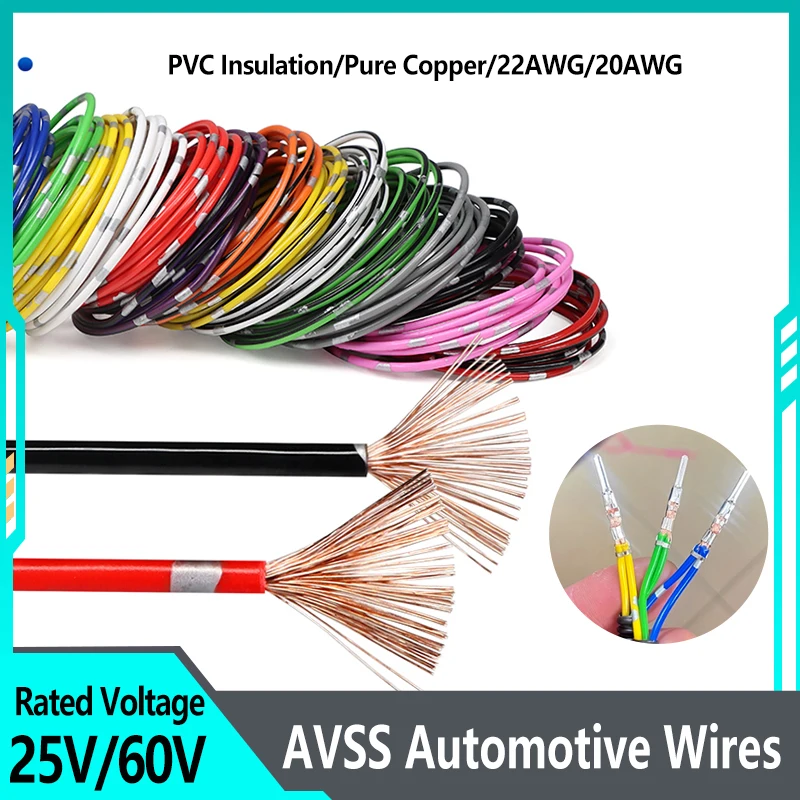 

Pure Copper AVSS Car Electronic Wire 22/20AWG Flexible PVC Insulation DIY Speaker Audio Automotive Line Connector Cable