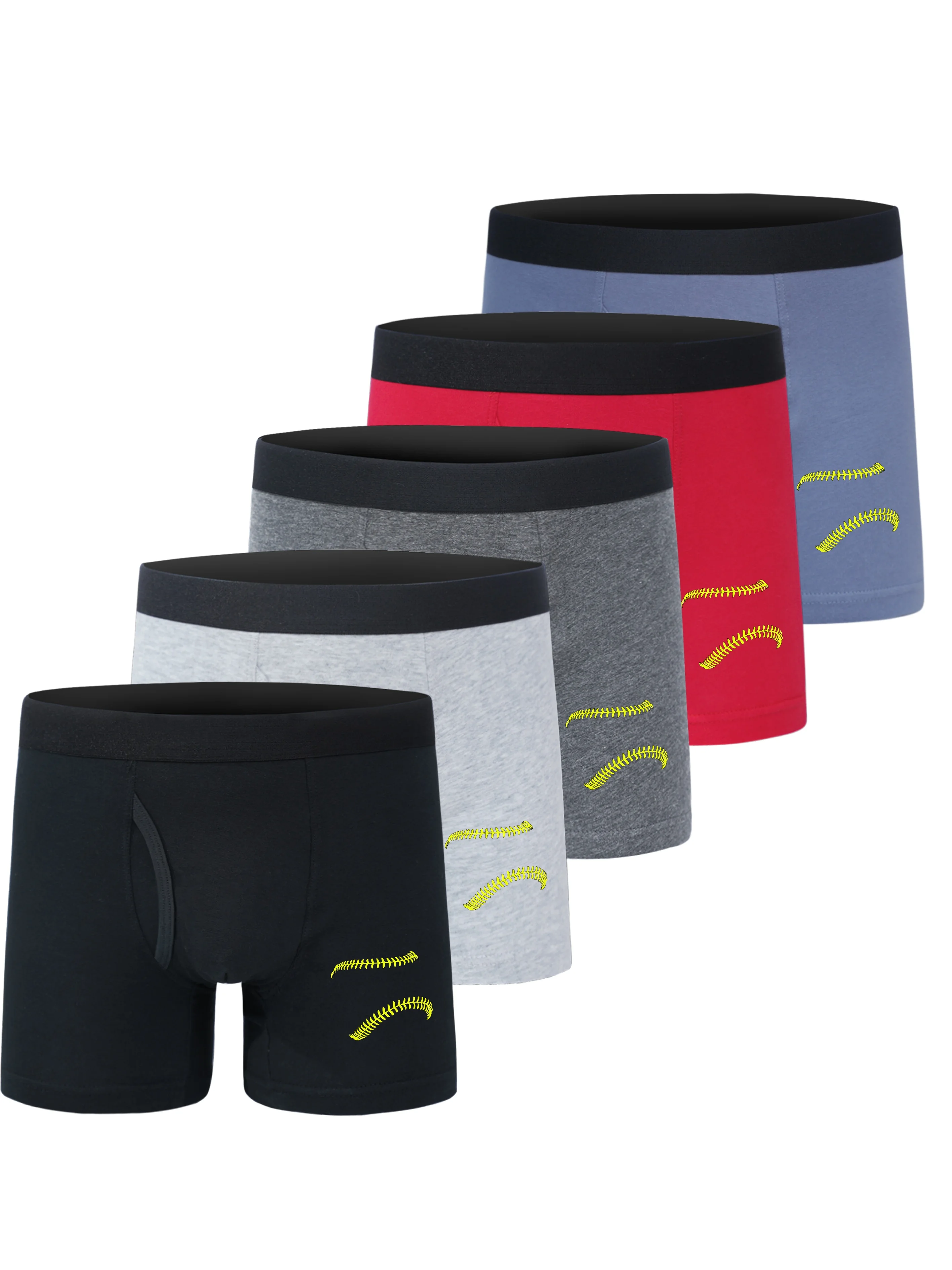 5 Pack Boys' Cotton Underpants Summer Boxer Briefs Simple Baseball Stitching Design Children's Panties for 5-15 Years Old