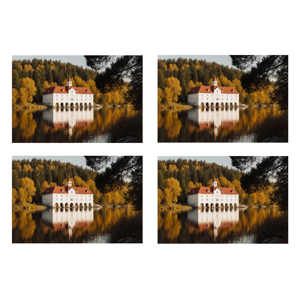 Juego de manteles individuales de 4 piezas, diseño de paisajes otoñales, fácil de limpiar, decoración rectangular para el hogar, perfecto para comedor y vacaciones.