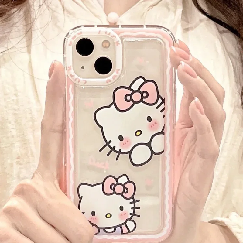 Coque transparente Hello Kitty pour téléphone portable, coque souple antichoc Anime mignon, coque anti-chute pour iPhone 14, 13, 12, 11 Pro Max, XS,