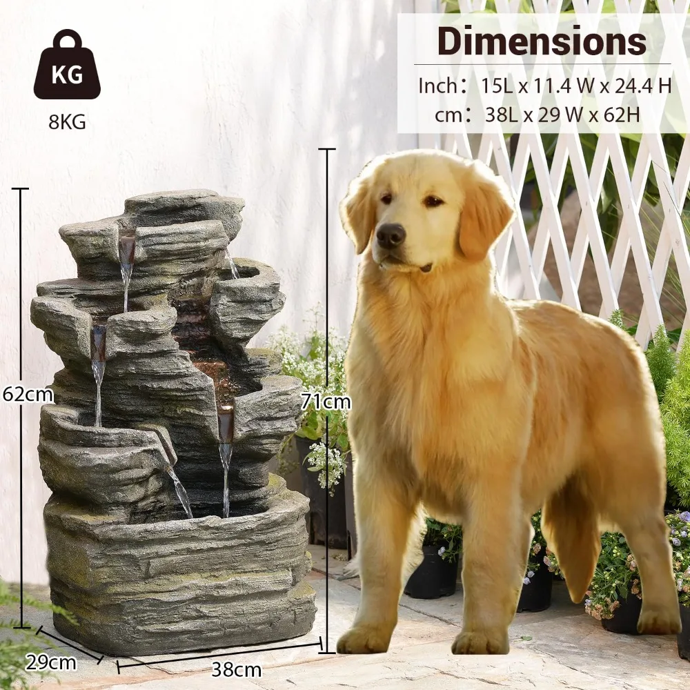 

6-Tier Cascading Rock Water Fountain Outdoor Garden Waterfall Decor, Customized