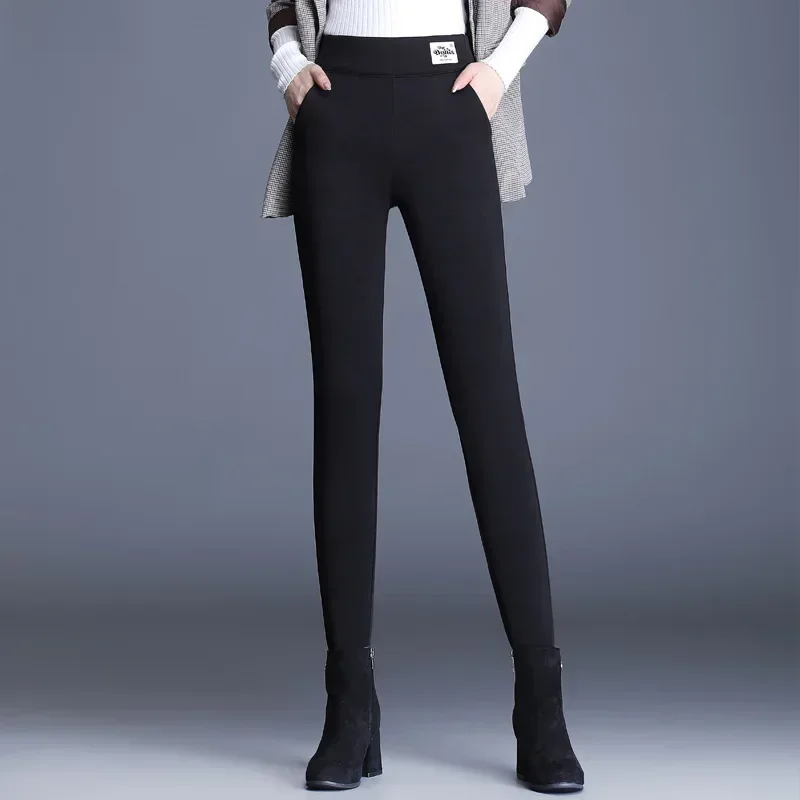 

Женские толстые флисовые леггинсы, женские теплые бархатные брюки-карандаш с высокой талией, зимние эластичные узкие брюки большого размера