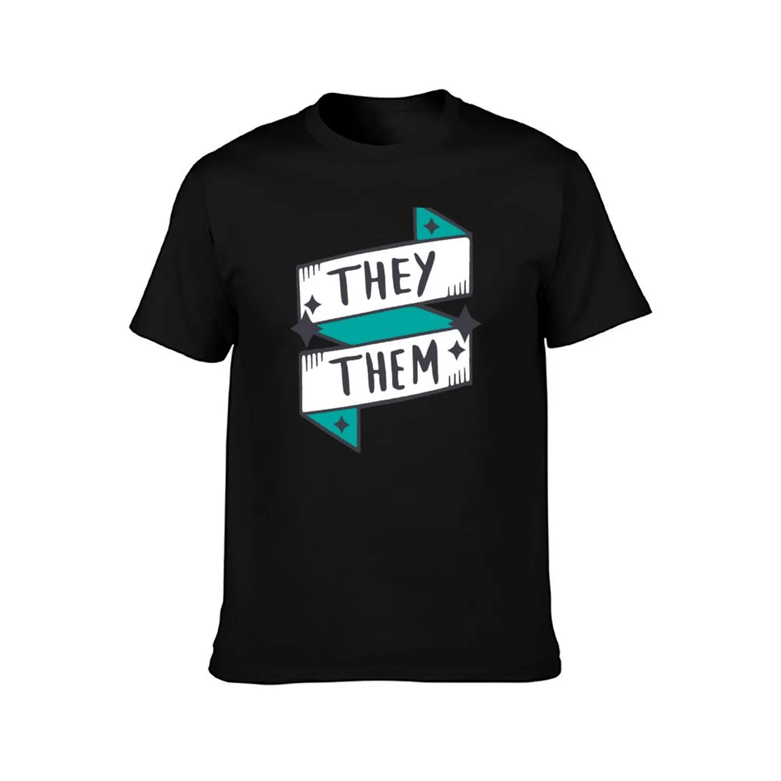 They / Them (Non-binary) Blue / Turquoise in Cyan T-Shirt Soft Casual Short Sleeve Cotton Tee T-Shirt
