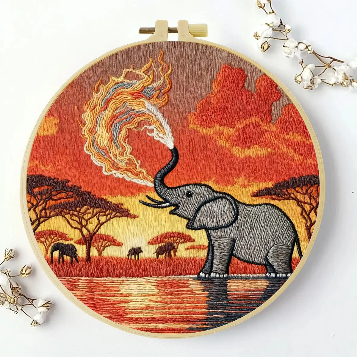 1 Stück 20X20CM/15X15CM 7,87/6,3 Zoll Tier - Elefant Stickerei Starter-Kit DIY-Kit DIY-Stickerei-Set Handarbeiten Heimdekoration – Detail 2