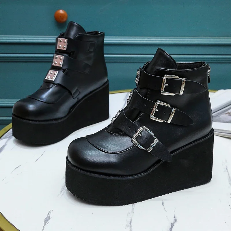 2023 Ankle Boots for Women Street Fashion Casual Wedges Platform Shoes Size 43 Super High Heel Belt Buckle Designer Boots Female