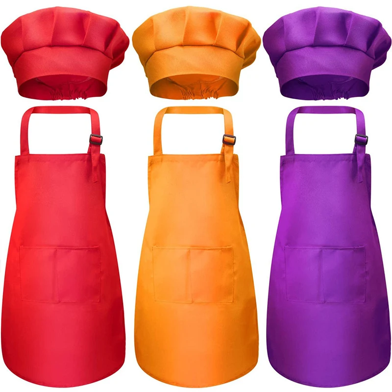 3 pezzi Set bambini tasca bavaglino grembiule bambino ragazzi ragazze grembiule da cucina asilo bambino bambini pittura artigianale cucinare lavori domestici Set di cappelli