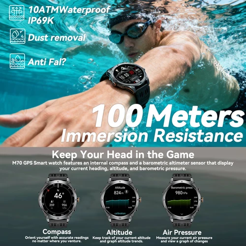 Imagen 2 del producto T-REX3 ULTRA nuevos relojes inteligentes GPS 1000Mah batería brújula 10ATM tácticas impermeables linterna deportiva BT llamada pulsera inteligente hombre