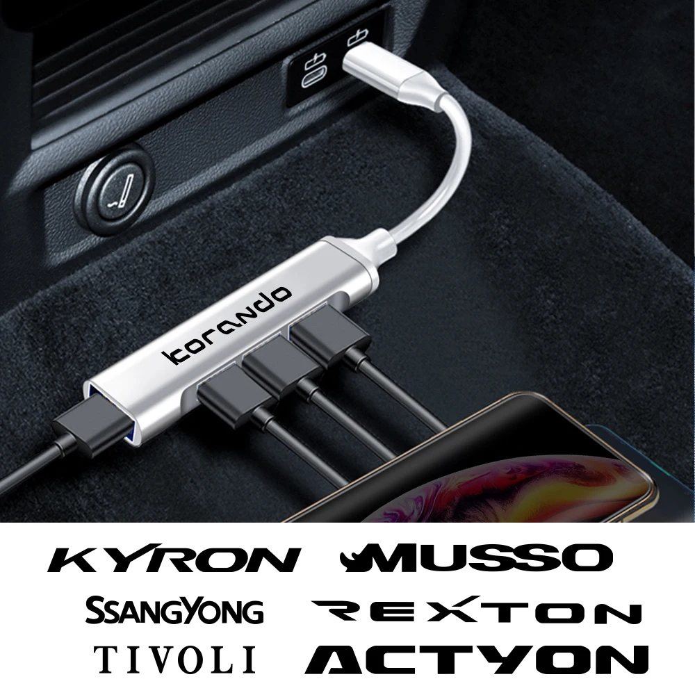 

Портативная док-станция 4 в 1, адаптер USB C-концентратора типа C, автомобильные аксессуары для Ssangyong Korando Kyron Musso Rexton Tivoli Actyon