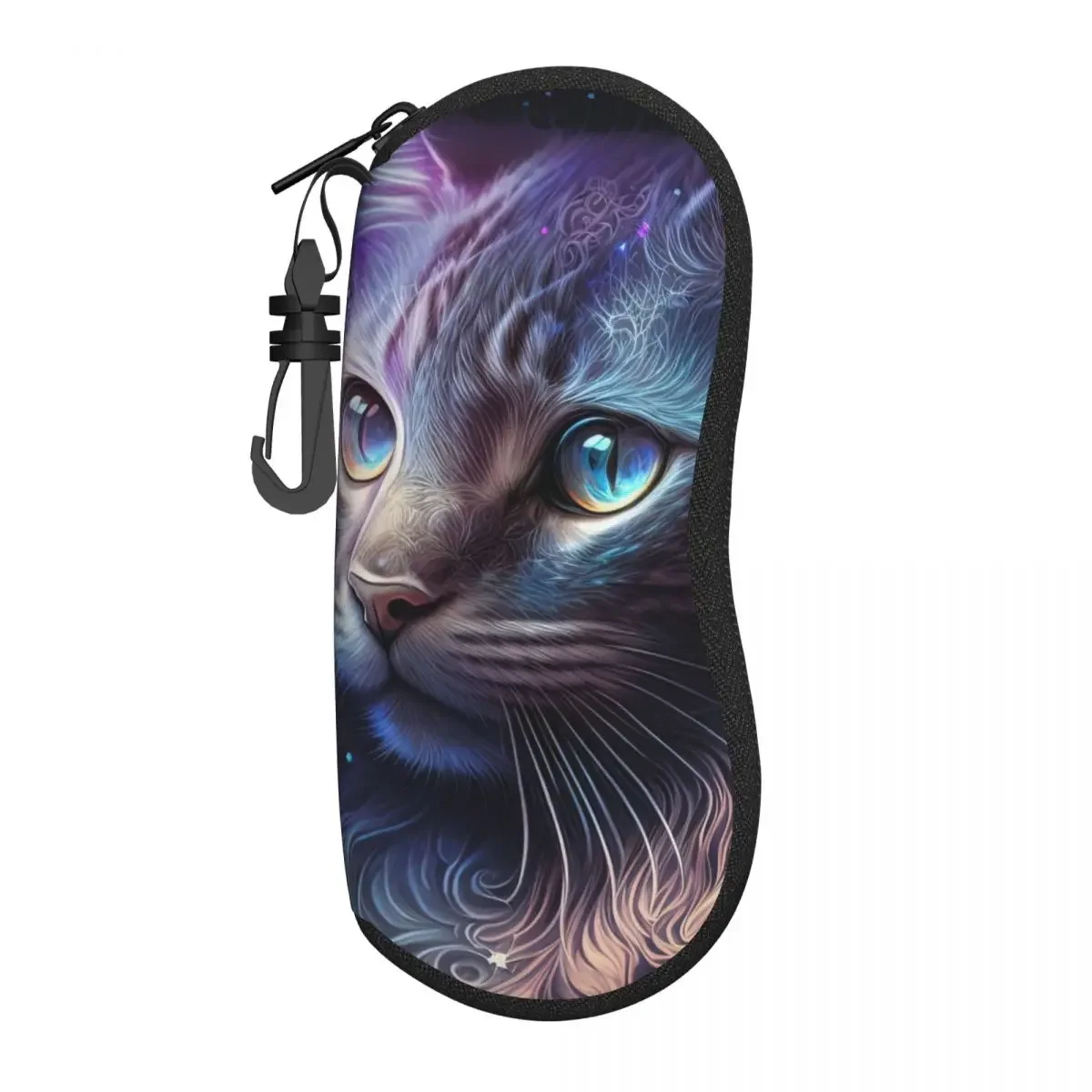 Psychedelic Cat Glasses Case Cover sparkles light Sunglasses Pouch Travel Fashion Eyewear Organizer Print Unisex Glasses Box