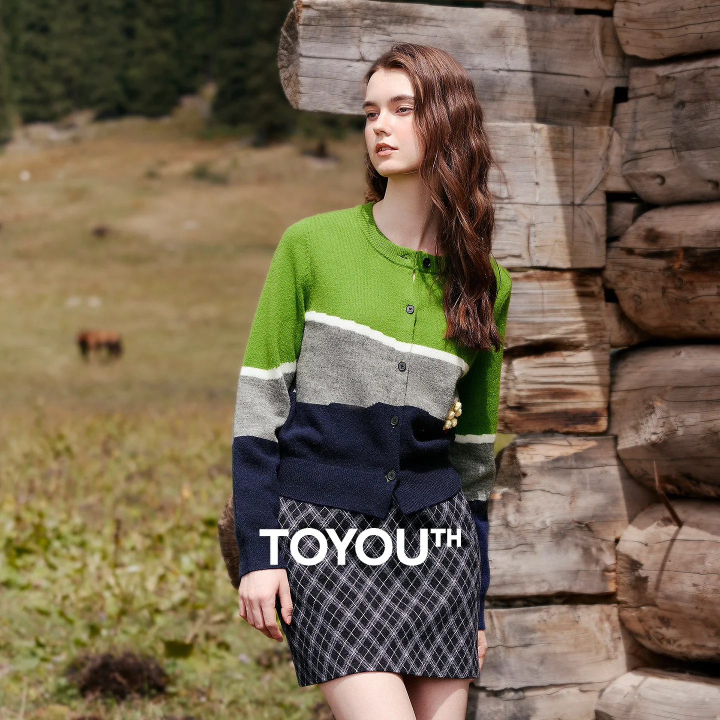 TOYOUTH Women Knit Cardigan 2026 Winter New 3D Pom Pom Flower Fun Contrast Stripe Sweater