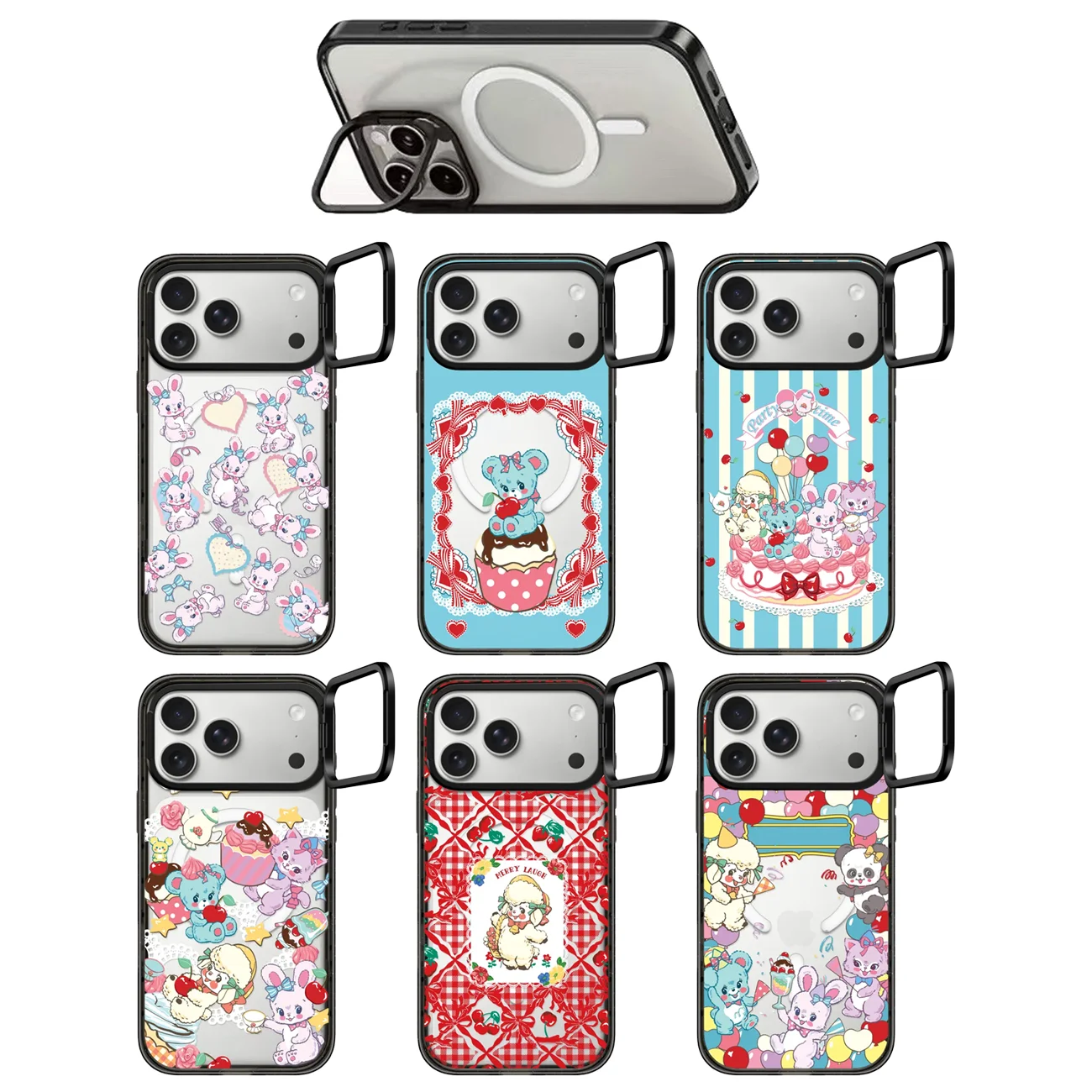 

Cartoon Puppy Party Time Camera Ring Stand Acrylic Magnetic Cover for IPhone 12 13 14 15 16 17 Pro Max Case for IPhone 17Pro