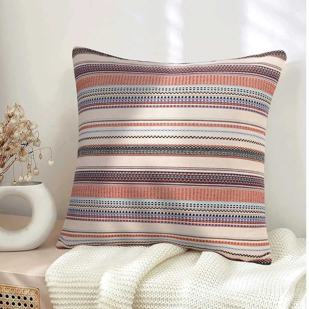 

Natural Cotton Pillow Cover Handmade Stripe Cushion Cover for Sofa Bed Coffee Shop Home Decor Lightweight Washable